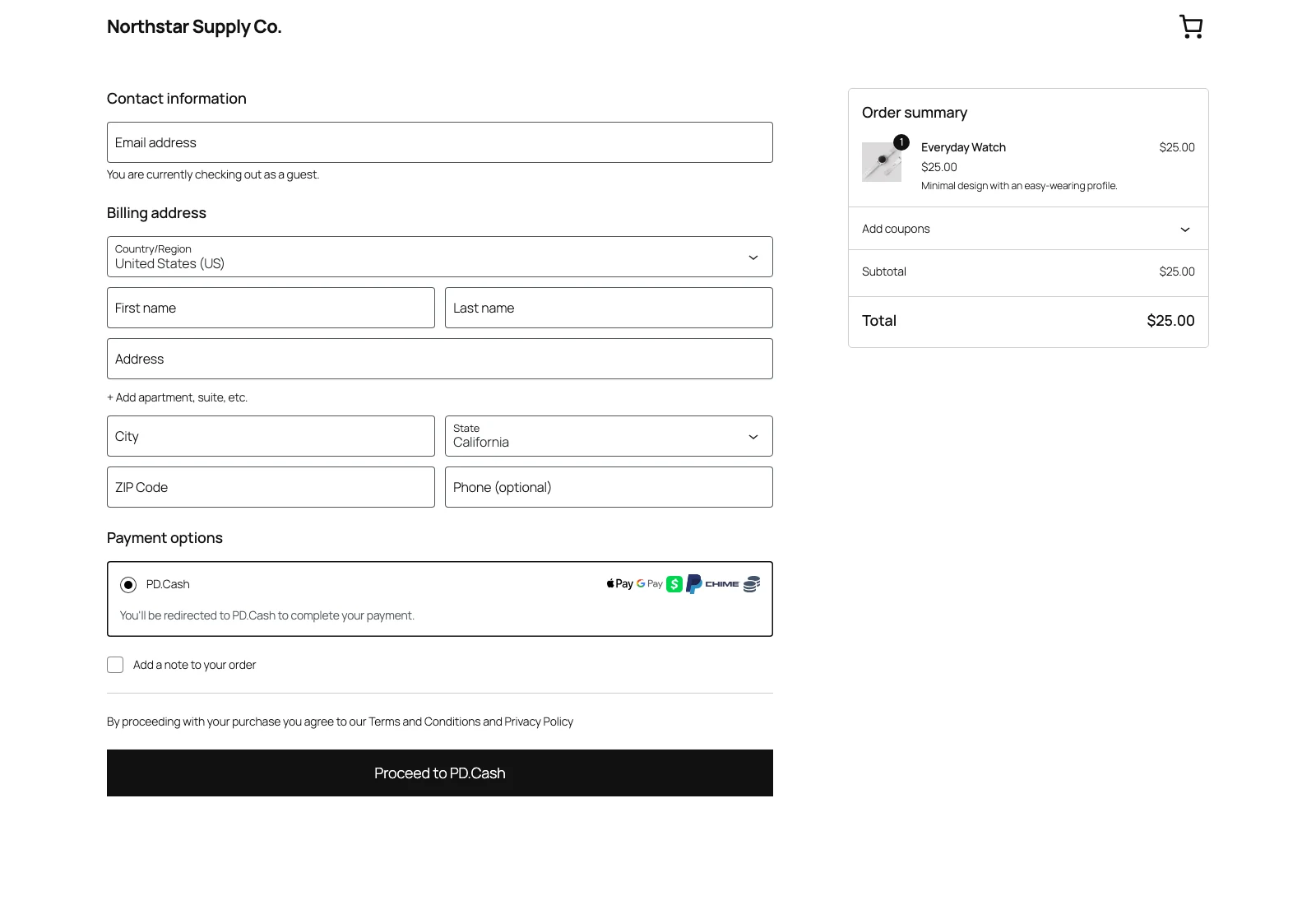 Polapine Digital payment method inside a WooCommerce checkout, showing Cash App, Apple Pay, Google Pay, Chime and PayPal